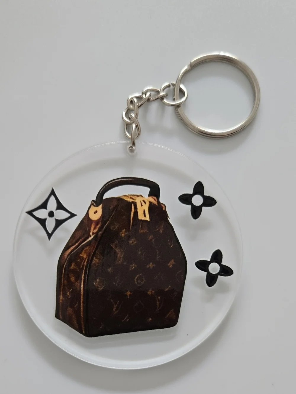 Monogram Handbag Acrylic Keychain - Brown & Gold